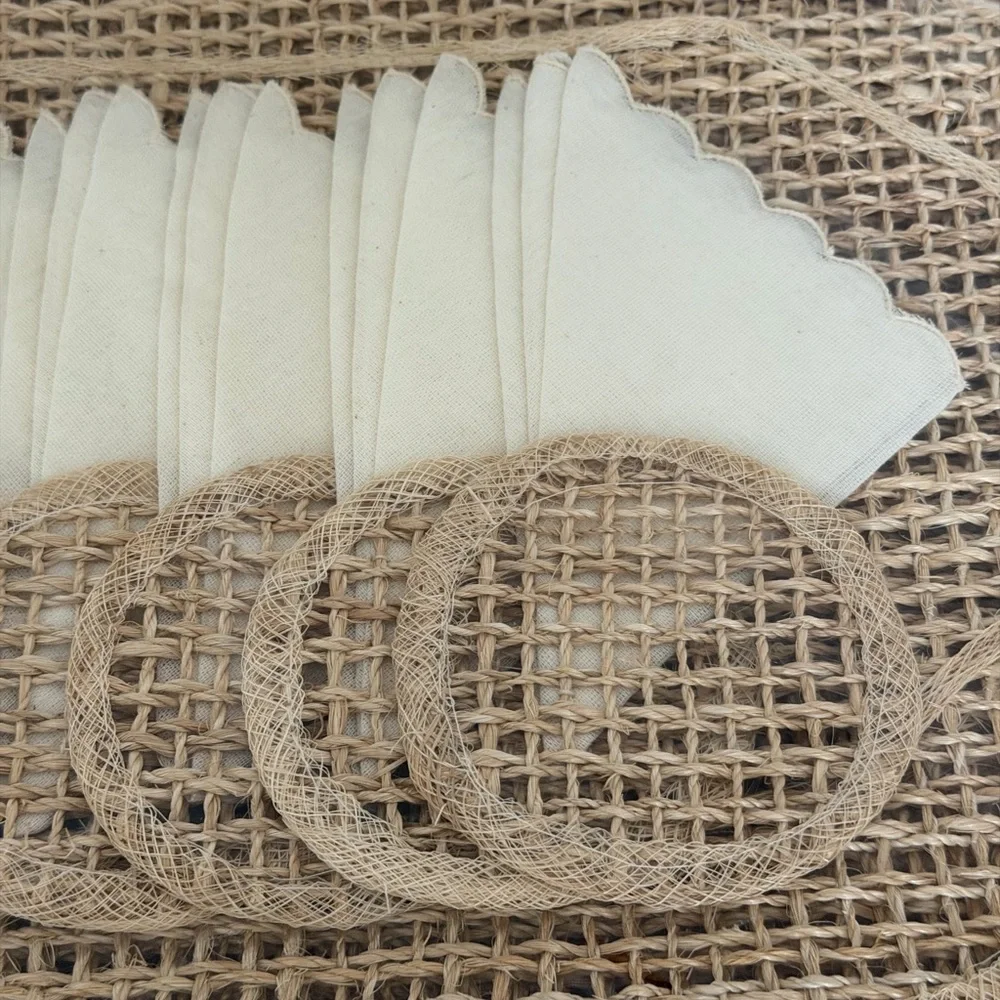 Abaca Twine Placemats Set Of 6 Napkins & Rings Boho Coastal Table Decor
